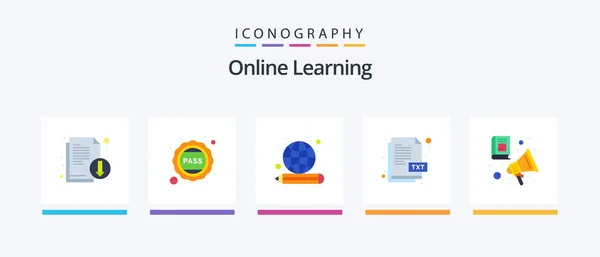 Online Learning Flat Icon Pack Including Audio Book Document Pass — Stock vektor