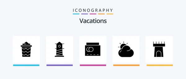 Vacations Glyph Icon Pack Including Shinning Cloud House Handbag Creative — Vetor de Stock