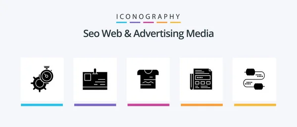 Seo Web Advertising Media Glyph Icon Pack Including Cable Paper — Vetor de Stock