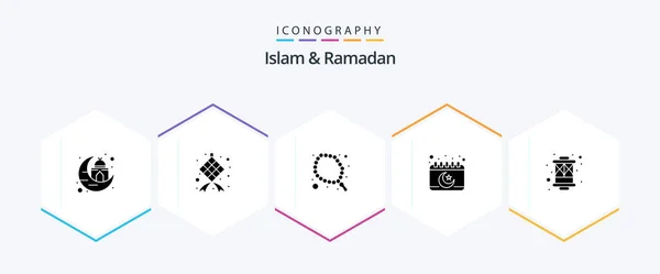 Islam Ramadan Glyph Icon Pack Including Islam Arabian Muslim Moon — Stok Vektör