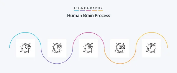 Human Brain Process Line Icon Pack Including Vision Mission Face — Stockvector