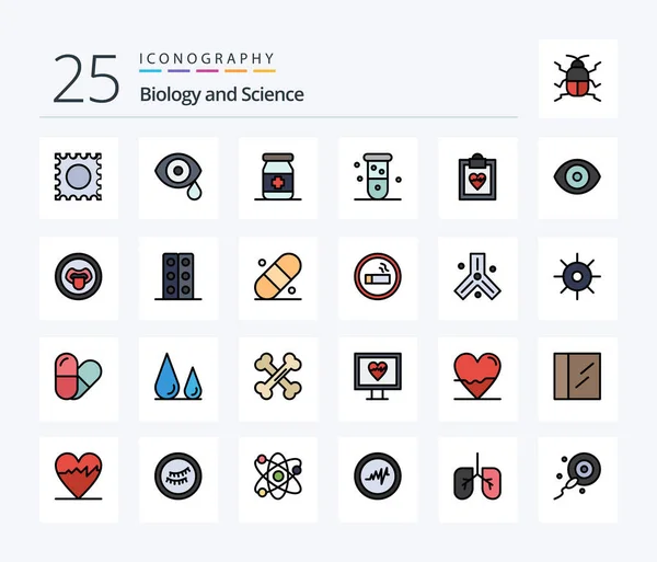 Biology Line Filled Icon Pack Including Results Cardiogram Medical Laboratory — Stock Vector