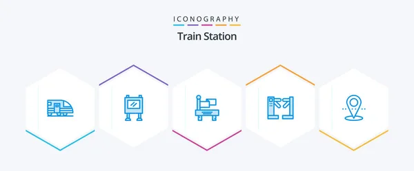 Train Station Blue Icon Pack Including Point Location Flag Underground — Vetor de Stock