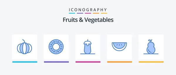 Fruits Vegetables Blue Icon Pack Including Food Pear Food Creative — Stok Vektör
