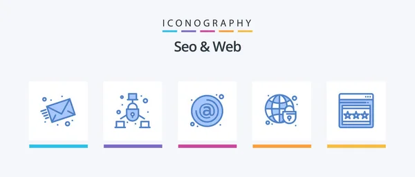 Seo Web Blue Icon Pack Including Seo Globe Lock Address — Image vectorielle