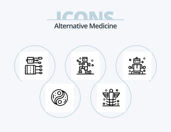 Alternative Medicine Line Icon Pack Icon Design Care Medical Stretcher — Stok Vektör