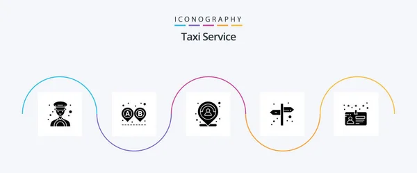 Taxi Service Glyph Icon Pack Including License Card Location Sign — Stok Vektör