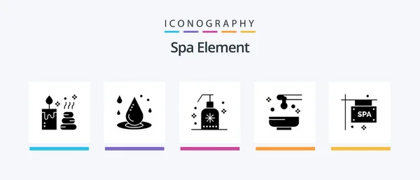 Spa Element Glyph Icon Pack Including Board Spa Cleaning Oil — Image vectorielle