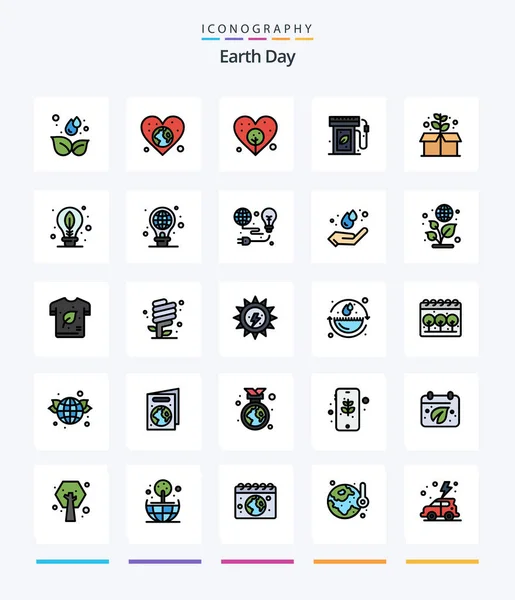 Creative Earth Day Line Filled Icon Pack Green Заправка День — стоковый вектор