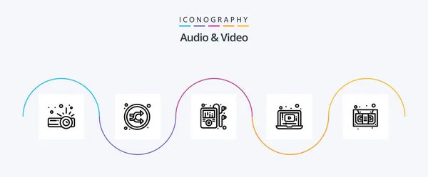 Audio Video Line Icon Pack Including Music Audio Multimedia Music — Archivo Imágenes Vectoriales