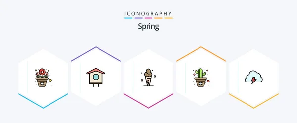 Spring Filledline Icon Pack Including Cloud Line Ice Cream Pot — Διανυσματικό Αρχείο