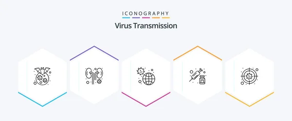 Virus Transmission Line Icon Pack Including Bacteria Vaccine Disease Syringe — Vetor de Stock