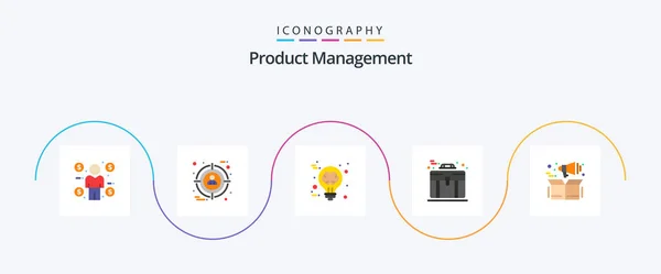 Product Management Flat Icon Pack Including Marketing Case Brain Briefcase — Stock vektor