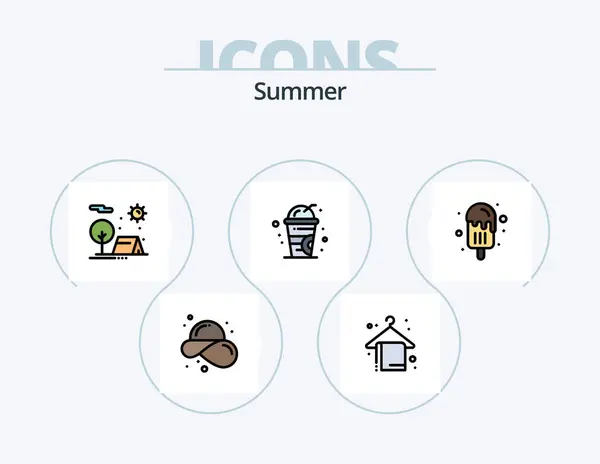 Summer Line Filled Icon Pack Icon Design Beach Juice Umbrella — Stockový vektor