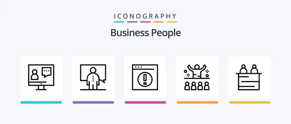 Business People Line Icon Pack Including Job Employee Man Presentation — Wektor stockowy