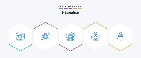 Navigation Blue Icon Pack Including Location Location Pin Favorite Police — Stockový vektor