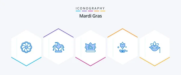 Mardi Gras Blue Icon Pack Including Flowers Spring Plant — Archivo Imágenes Vectoriales