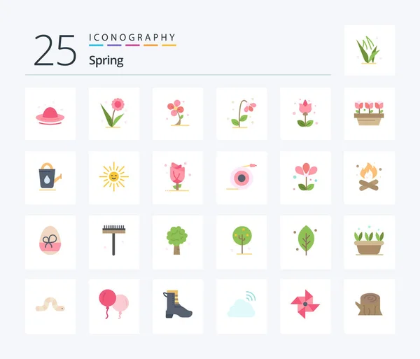 Spring Flat Color Icon Pack Including Bath Plant Spring Growth — Image vectorielle