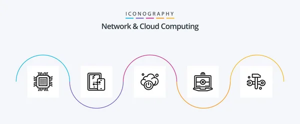 Network Cloud Computing Line Icon Pack Including Hammer Computing Technology — Stock Vector