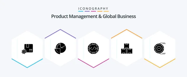 Product Managment Global Business Glyph Icon Pack Including Production Industry — Stock Vector