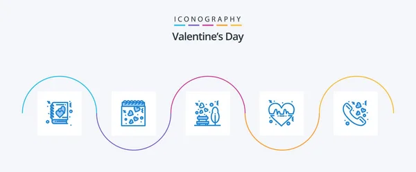 Valentines Day Blue Icon Pack Including Love Love Garden Line — Stok Vektör