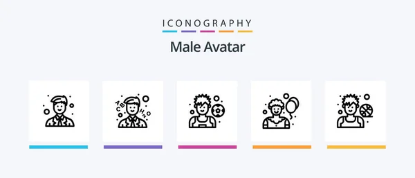 Male Avatar Line Icon Pack Including Basketball Athlete Golfer News — Vettoriale Stock