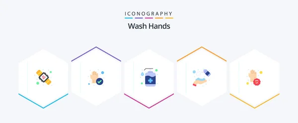 Wash Hands Flat Icon Pack Including Washing Hands Spray Bottle — Διανυσματικό Αρχείο