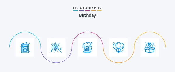 Birthday Blue Icon Pack Including Gift Birthday Beer Party Birthday — Stok Vektör