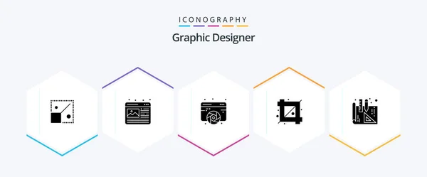 Graphic Designer Glyph Icon Pack Including Blueprints Designing Tool Design — Stok Vektör