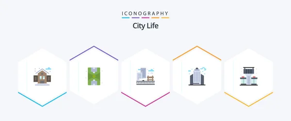 City Life Flat Icon Pack Including Life Building City Building — Vetor de Stock