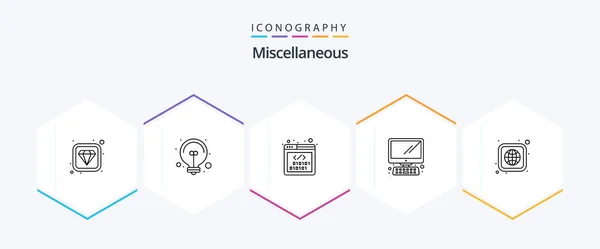 Miscellaneous Line Icon Pack Including Globe Coding Computer — Vettoriale Stock