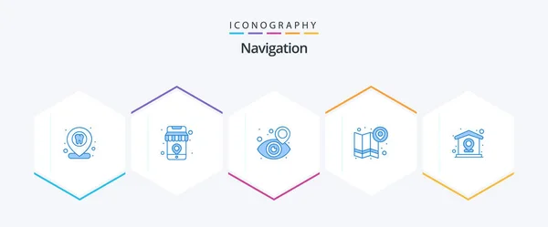 Navigation Blue Icon Pack Including Home Direction Pin Location Pointer — Vettoriale Stock