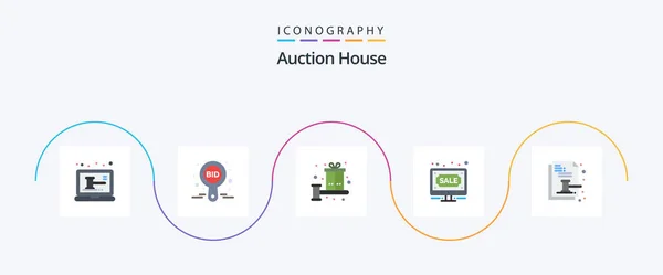 Auction Flat Icon Pack Including Online Bids Label Auction Present — Stok Vektör
