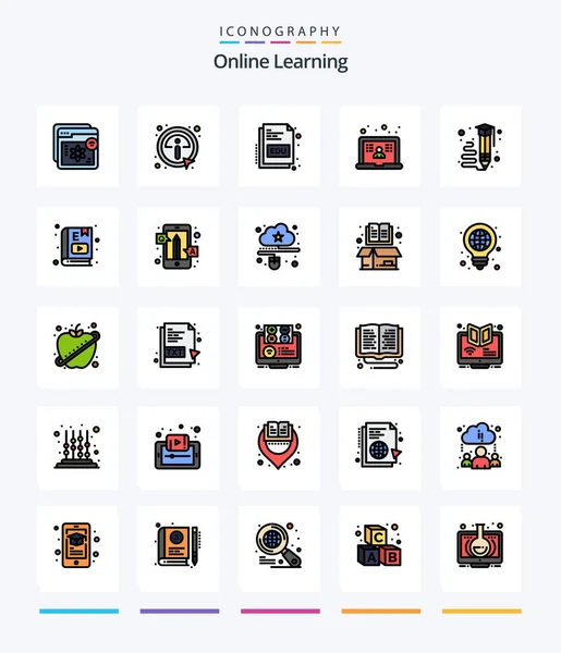 Creative Online Learning Line Filled Icon Pack Art School Information — Stok Vektör