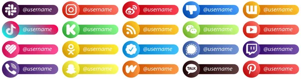 Card Style Icons Popular Social Networks Username Pack Funding Dislike — Stock Vector