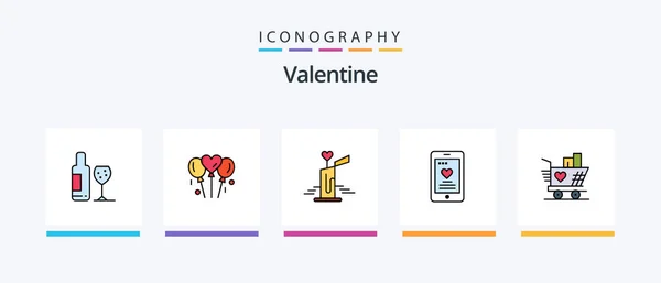 Valentine Line Filled Icon Pack Including Love Love Calender Day — Stok Vektör