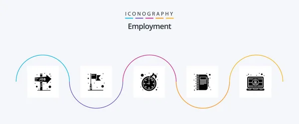 Employment Glyph Icon Pack Including Engineer Computer Time Note Copy — Archivo Imágenes Vectoriales