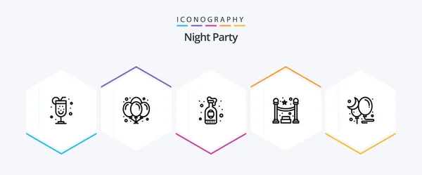 Night Party Line Icon Pack Including Party Moon Drink Balloon — 图库矢量图片