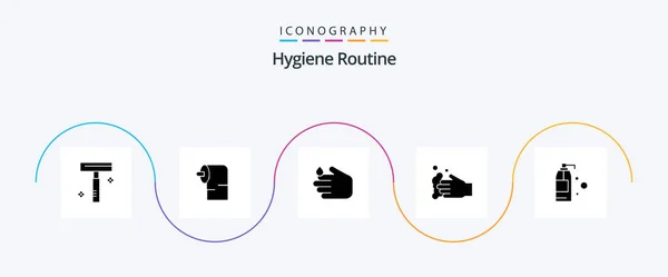 Hygiene Routine Glyph Icon Pack Including Hand Detergent — Stock Vector