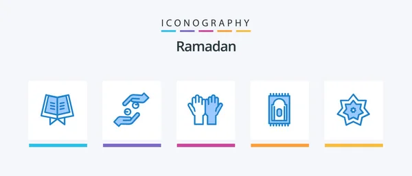 Ramadan Blue Icon Pack Including Islam Rug Muslim Praying Salat — Vector de stock