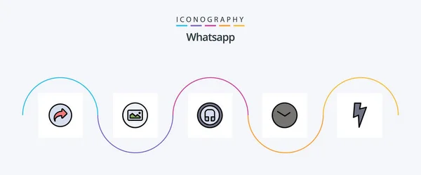 Whatsappフィルラインフラット5アイコンパック基本を含む 時計だ イヤフォン 時間だ — ストックベクタ