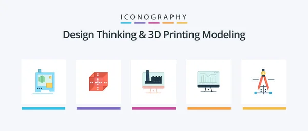 Design Thinking Printing Modeling Flat Icon Pack Включая Образование Компас — стоковый вектор