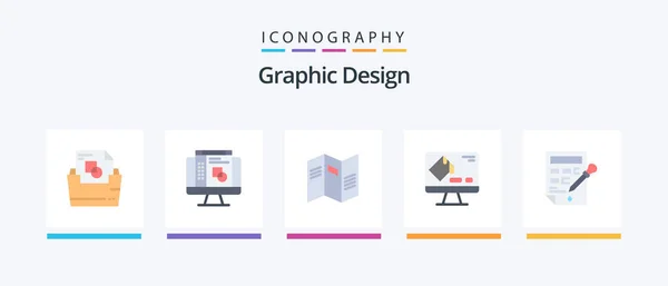 Graphic Design Flat Icon Pack Including Color Drop Bucket Map — Stockový vektor