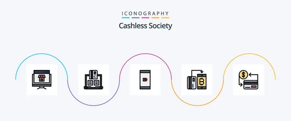 Cashless Society Line Filled Flat Icon Pack Including Money Currency — Vector de stock