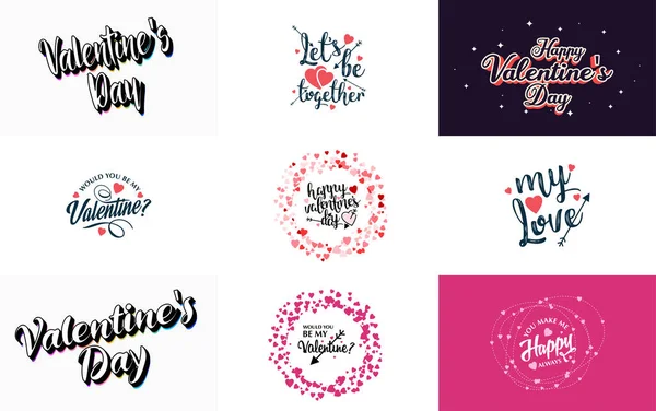 Happy Valentine Day Typography Design Heart Shaped Balloon Gradient Color — Vetor de Stock