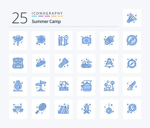 Summer Camp Blue Color Icon Pack Including Fire Rope Location — Stock vektor