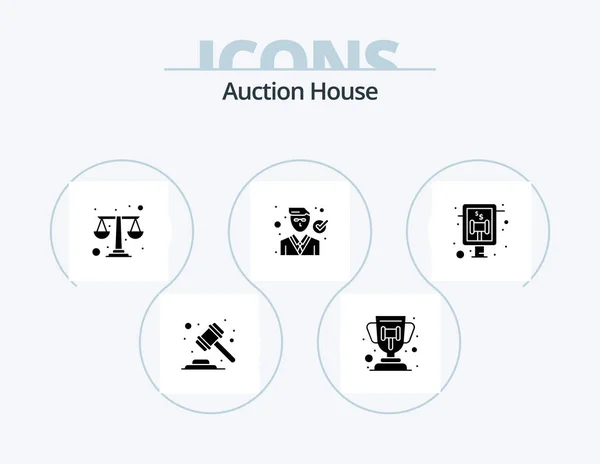 Auction Glyph Icon Pack Icon Design Law Judge Court Auction — Vettoriale Stock