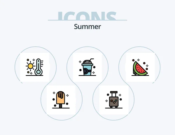 Summer Line Filled Icon Pack Icon Design Ice Drink Thermometer — Image vectorielle