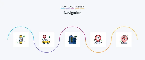 Navigation Line Filled Flat Icon Pack Including Favorite Map Pin — Vetor de Stock