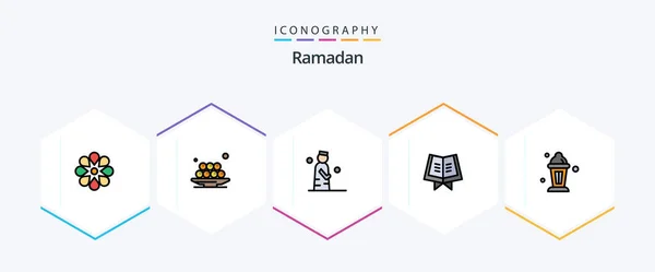 Ramadan Filledline Icon Pack Including Abrahamic Holy Ramadan Book Pray — Vetor de Stock